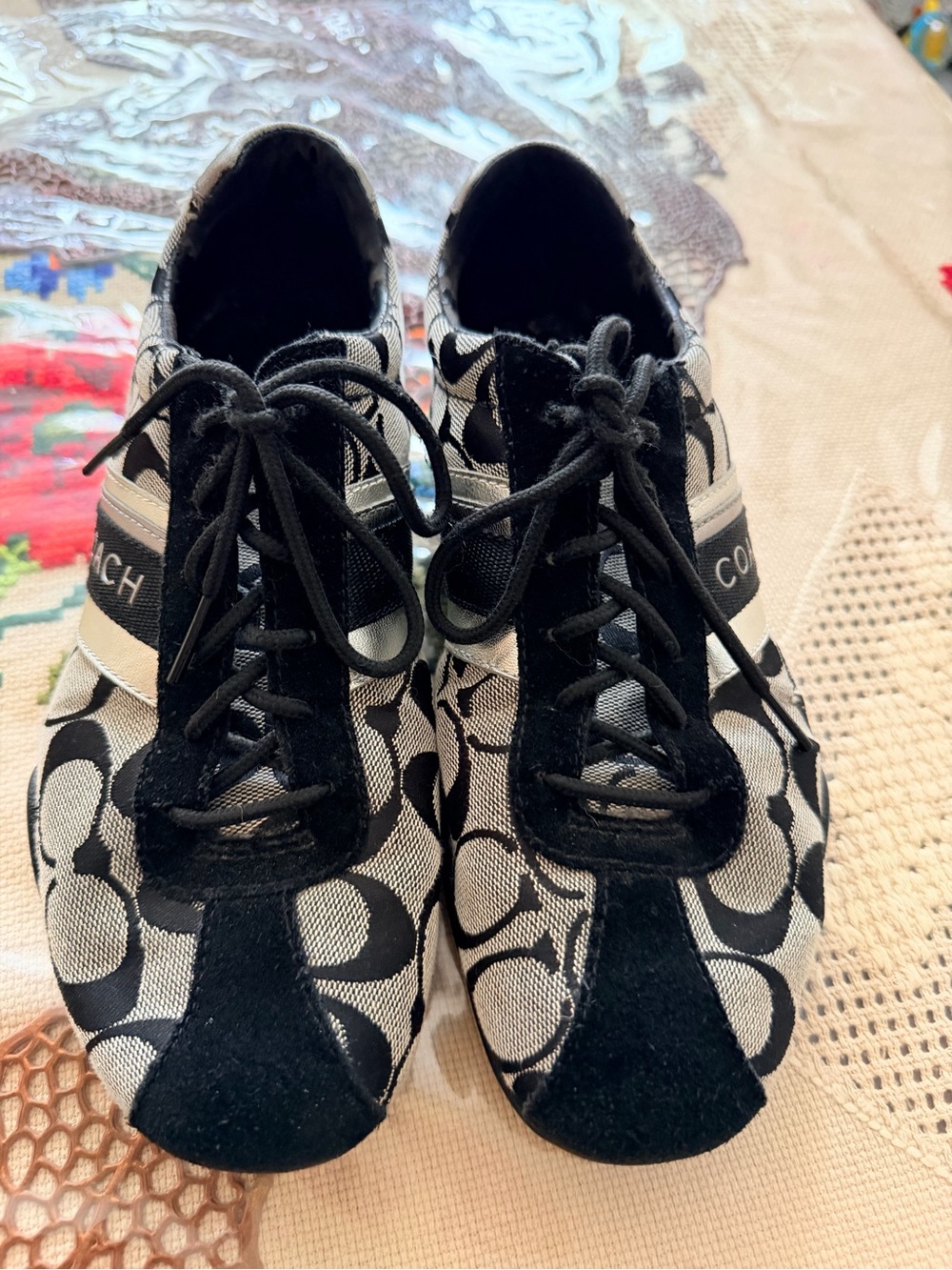 Coach Black and Gray Logo Lace-Up Sneakers - Picture 1 of 8